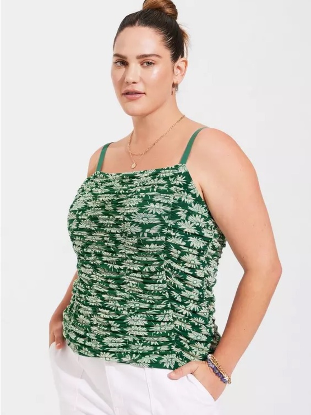 Torrid Size 2 Floral Stretch Mesh Shirred Camisole Top Resortwear